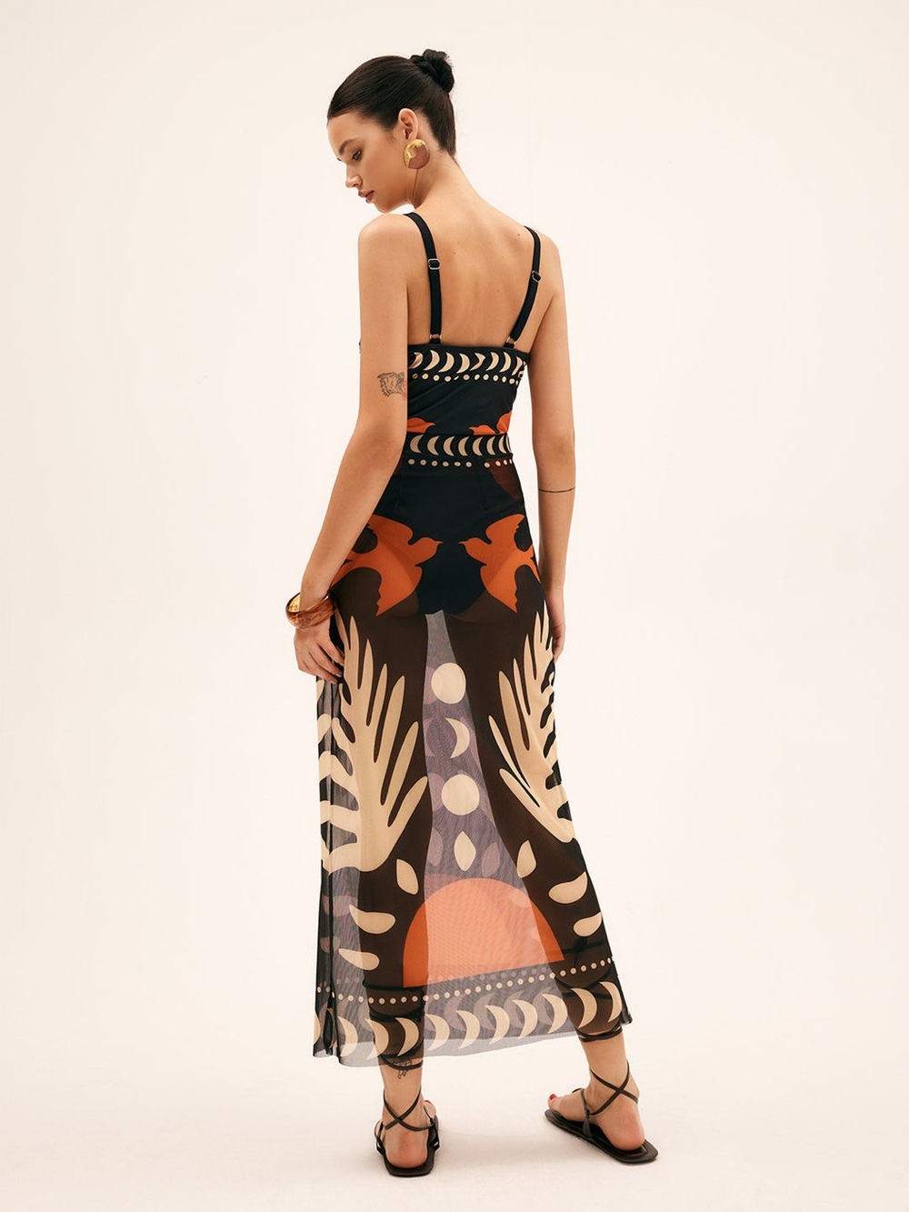 Commense Bird Print Mesh Cover Up Boho Maxi Skirt Size Large NWT - Picture 3 of 5